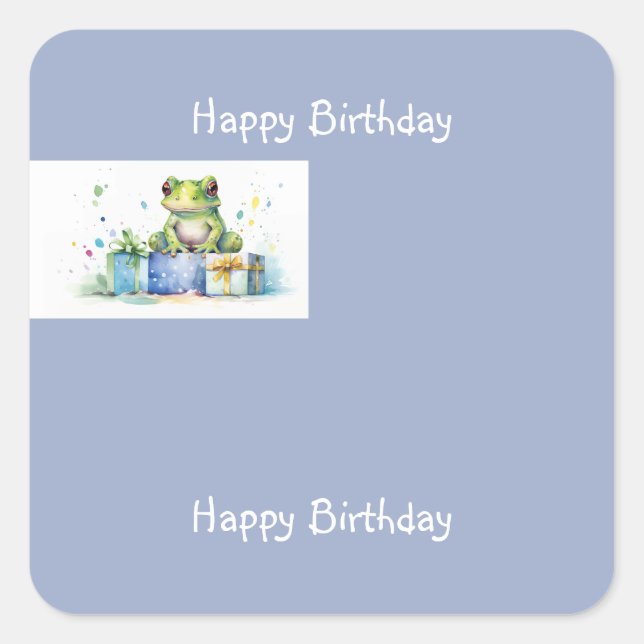 Happy Birthday Cute Green frog with wrapped gifts Square Sticker (Front)