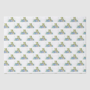 Happy Birthday Cute Green frog with wrapped gifts Tissue Paper