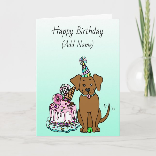 Happy Birthday Cute Hand Drawn Labrador Card (Front)