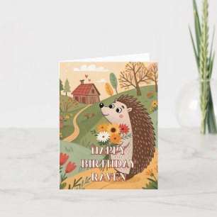 Happy birthday cute hedgehog foldet card