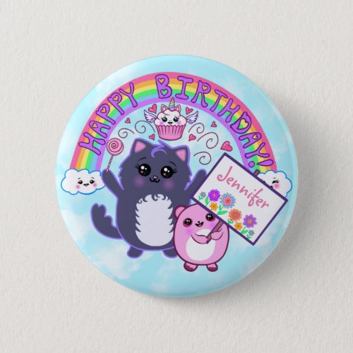 Happy Birthday Cute Kawaii Personalized Button Pin