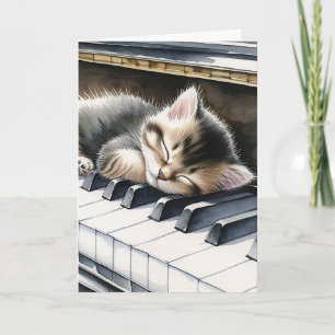 Happy Birthday   Cute Kitten on Piano Keys Card
