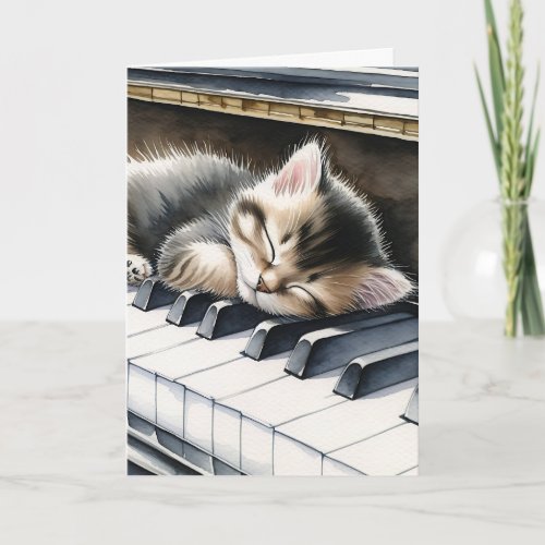 Happy Birthday  Cute Kitten on Piano Keys Card