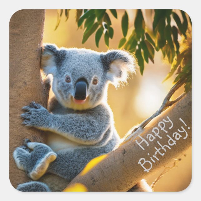 Happy Birthday Cute Koala Bear Stickers (Front)