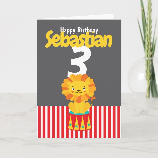 Happy Birthday Cute Lion Personalized Age And Name Card (Front)