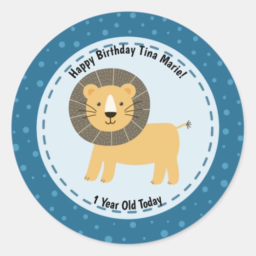 Happy Birthday Cute Lion Zoo Animals Classic Round Sticker