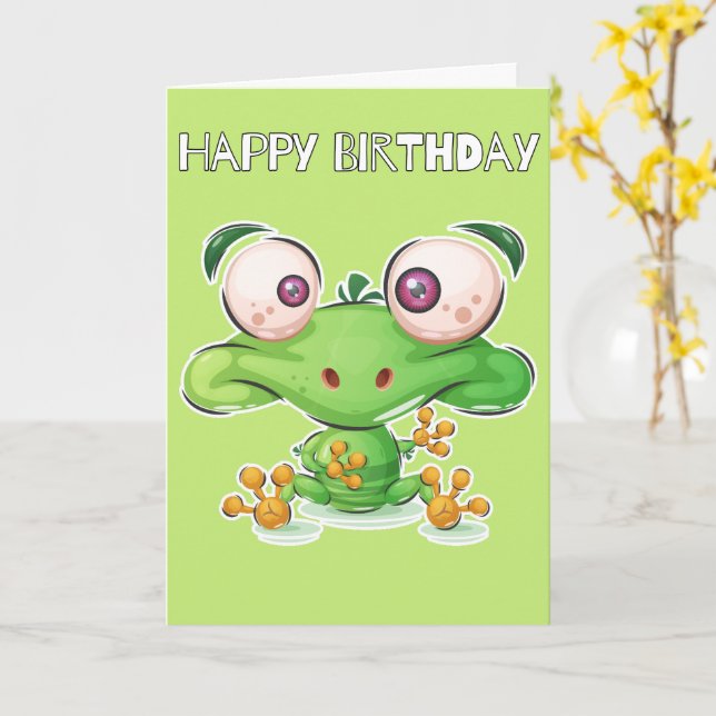 Happy Birthday | Cute Little Frog Card (Yellow Flower)