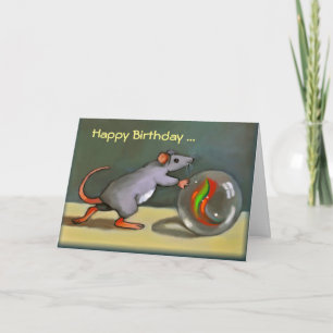 Happy Birthday, Cute Mouse with Marble, Art, PUN Card