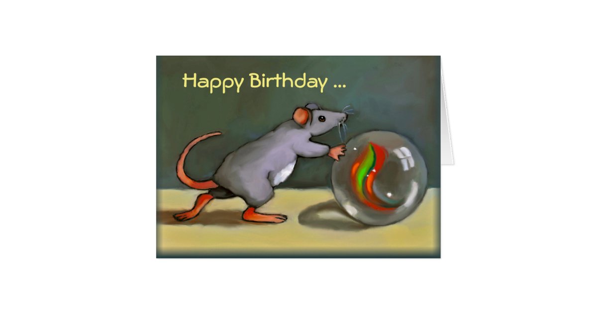 Happy Birthday Cute Mouse With Marble Art Pun Card