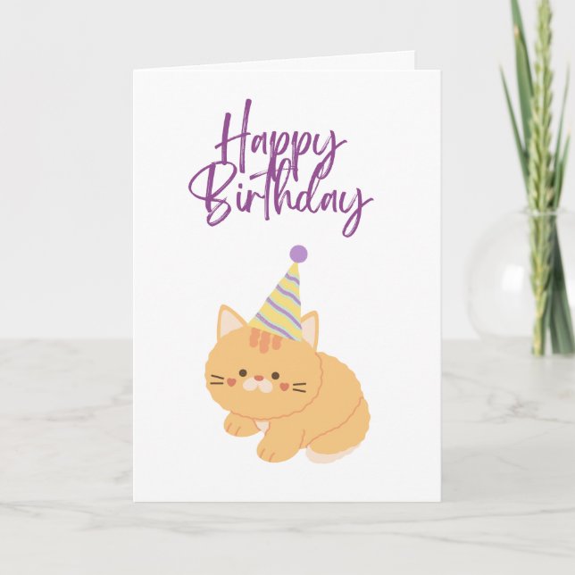 Happy Birthday Cute Orange Cat Card (Front)