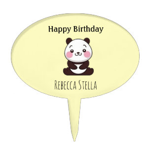 Happy birthday cute panda bear yellow cake topper