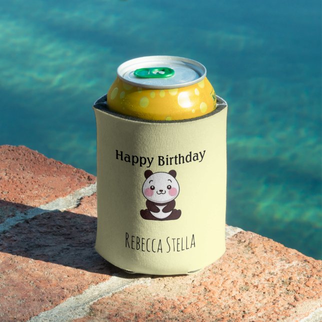 Happy birthday cute panda bear yellow can cooler (In Situ Pool)