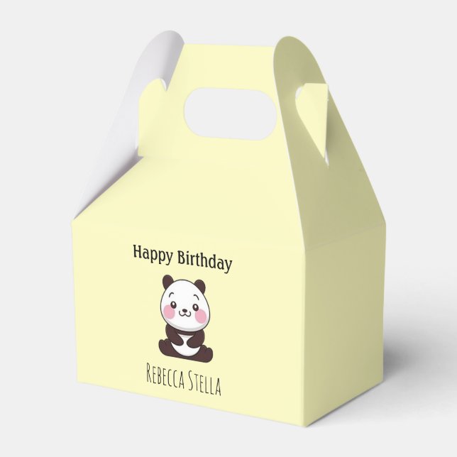 Happy birthday cute panda bear yellow favor boxes (Front Side)