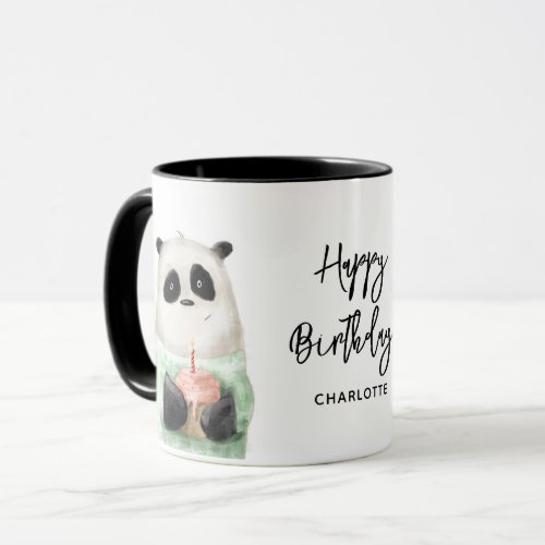 Happy Birthday Cute Panda Cake Personalized Name Mug