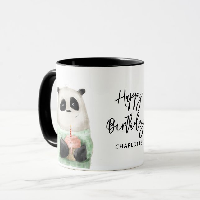 Happy Birthday Cute Panda Cake Personalized Name Mug (Front Left)