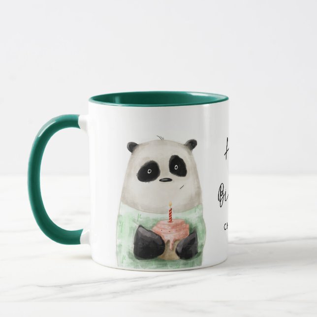 Happy Birthday Cute Panda Cake Personalized Name Mug (Left)
