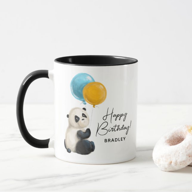Happy Birthday Cute Panda Personalized Name Mug (With Donut)