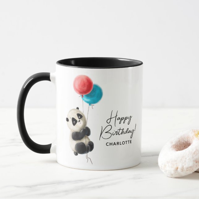Happy Birthday Cute Panda Personalized Name Mug (With Donut)
