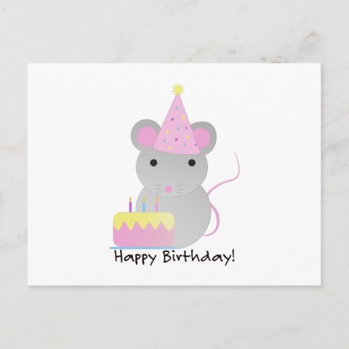 Happy Birthday Cute Parrty Mouse Holiday Postcard