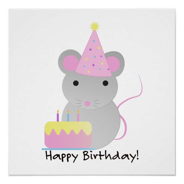 Happy Birthday Cute Parrty Mouse Poster (Front)