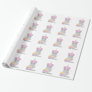 Happy Birthday Cute Parrty Mouse Wrapping Paper