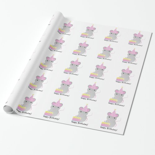 Happy Birthday Cute Parrty Mouse Wrapping Paper