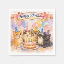  Happy Birthday Cute Party Cats Paper Napkin