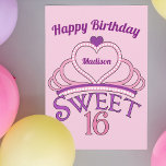 Happy Birthday Cute Personalized Sweet Sixteen Card<br><div class="desc">Personalized pretty sweet sixteen happy birthday card with a pink tiara topped with a purple heart and your teenage girl's name inside of it. Cute Sweet Sixteen written in beautiful script for your princess who deserves a royal crown.</div>