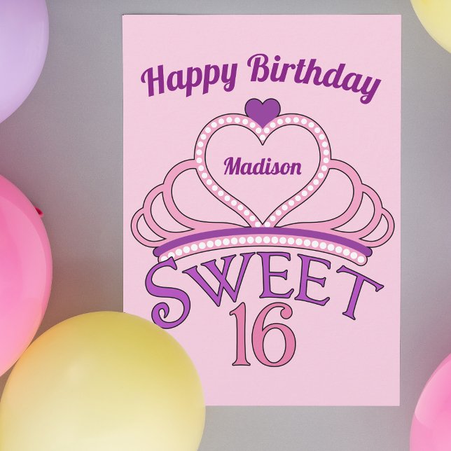 Happy Birthday Cute Personalized Sweet Sixteen Card (Creator Uploaded)