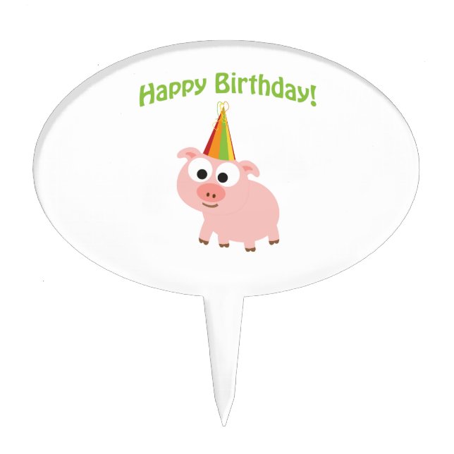 Happy Birthday! Cute Pig Cake Topper (Front)