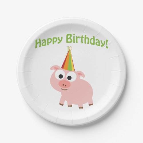 Happy Birthday Cute Pig Paper Plates