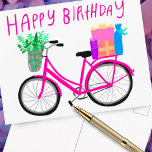 HAPPY BIRTHDAY Cute Pink Bicycle Custom  Postcard<br><div class="desc">Add your own text or use it as wall art in a frame or stuck to a corkboard. Would be fun for a kids room, as a birthday postcard, or to brighten someone's day! You can choose a background color yourself too. Check out this cute card and check my shop...</div>