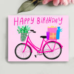 HAPPY BIRTHDAY Cute Pink Bicycle Custom  Postcard<br><div class="desc">Add your own text or use it as wall art in a frame or stuck to a corkboard. Would be fun for a kids room, as a birthday postcard, or to brighten someone's day! You can choose a background color yourself too. Check out this cute card and check my shop...</div>