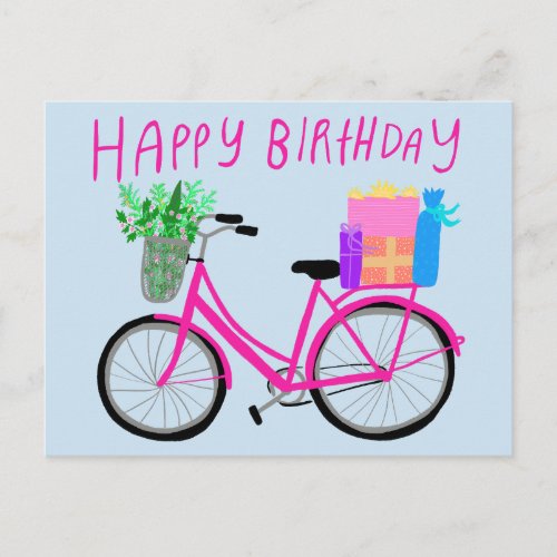 HAPPY BIRTHDAY Cute Pink Bicycle Custom  Postcard