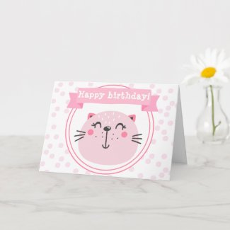 Happy birthday! Cute Pink Cat - Kids Birthday