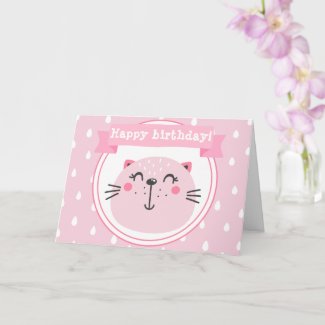Happy birthday! Cute Pink Cat - Kids Birthday