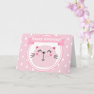 Happy birthday! Cute Pink Cat - Kids Birthday