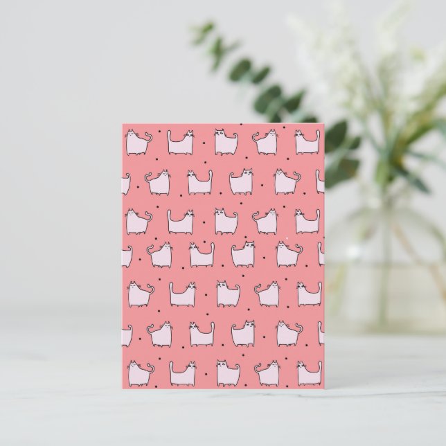 Happy Birthday! Cute Pink Cats Pattern  Postcard (Standing Front)
