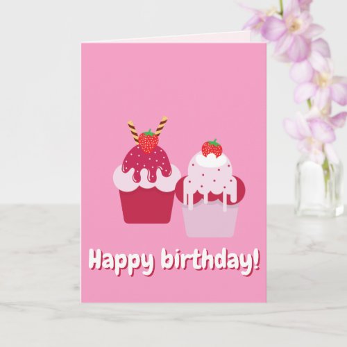 Happy Birthday _ Cute Pink Strawberry Shortcakes Card