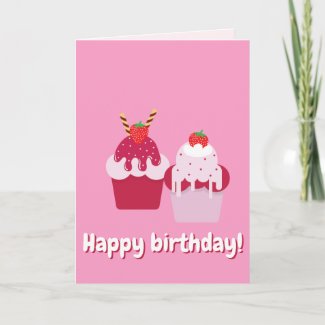 Happy Birthday - Cute Pink Strawberry Shortcakes
