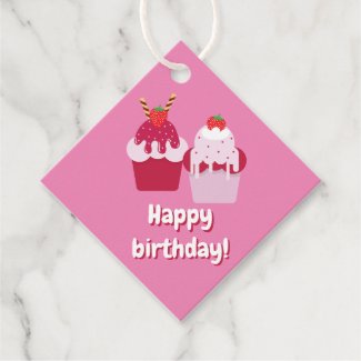Happy Birthday - Cute Pink Strawberry Shortcakes Favor Tags