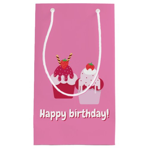 Happy Birthday _ Cute Pink Strawberry Shortcakes Small Gift Bag