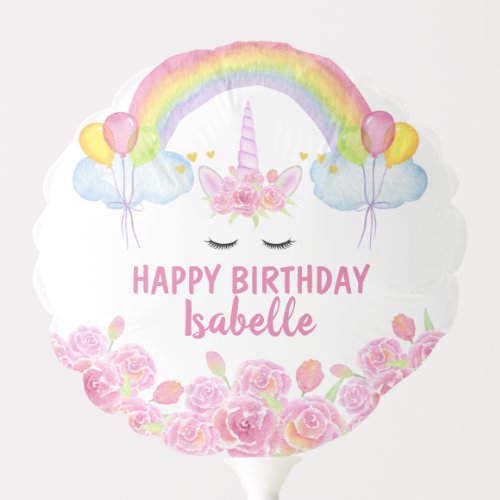 Happy Birthday Cute Pink Unicorn Rainbow  Balloon