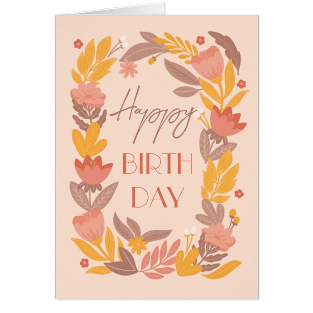 Happy birthday. Cute pink yellow garden floral (Front)