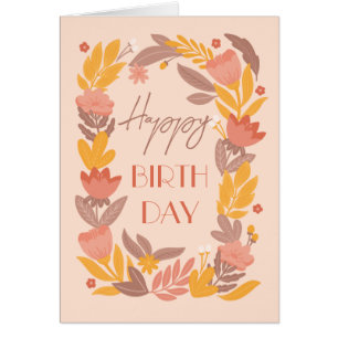 Happy birthday. Cute pink yellow garden floral Cards