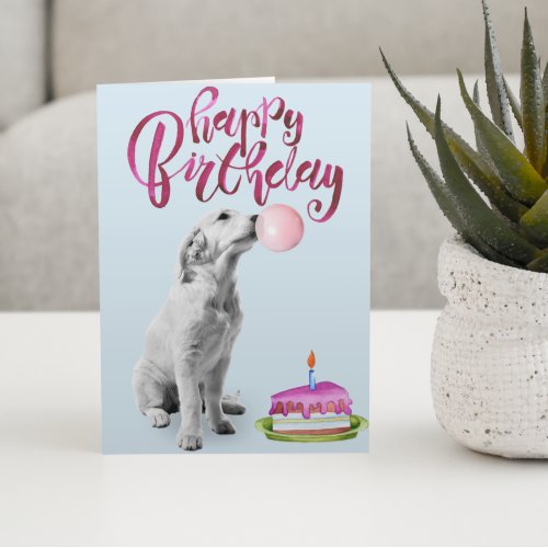 Happy Birthday Cute Puppy Golden Retriever Bubble Card