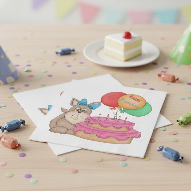 Happy Birthday Cute Puppy with Balloons and Cake  Napkins (Creator Uploaded)