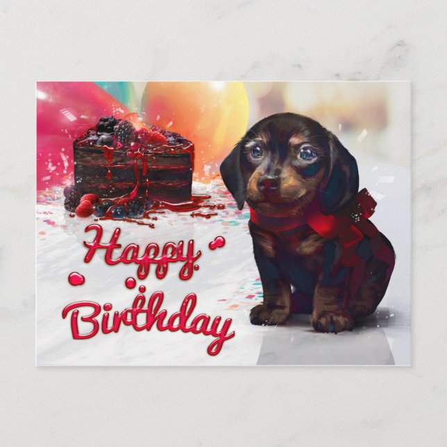 Happy Birthday Cute Puppy with Cake Postcard (Front)