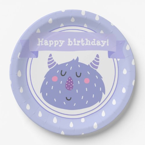 Happy birthday Cute Purple Monster Paper Plates