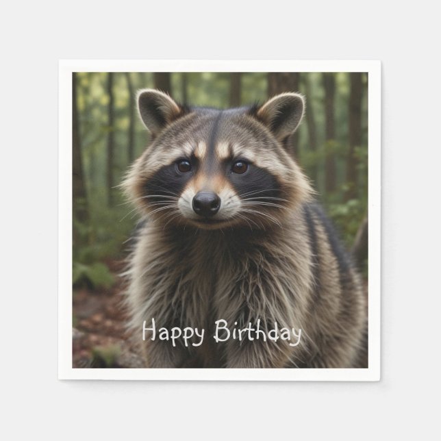 Happy Birthday Cute Raccoon   Napkins (Front)
